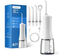 Operan Water Dental Flosser for Teeth Cordless, 300ML Rechargeable Oral Irrigator with 4 Modes, Water Flossers for Adults, IPX7 Waterproof, Use at Home/Travel, White，1 Pack + 4 Nozzles