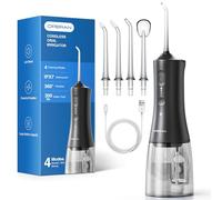 Operan Water Flossers for Teeth Cleaning, Upgraded 300ml Cordless Water Dental Flossers Portable Rechargeable Oral Irrigator with 4 Modes 4 Jet Tips IPX7 Waterproof for Home Travel, Black