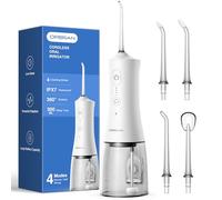 Operan Water Flossers for Teeth Cleaning Upgraded 300ml Cordless Water Dental Flossers Rechargeable Oral Irrigator with 4 Modes 4 Jet Tips IPX7 Waterproof Water Floss for Home Travel (White)+1Pack