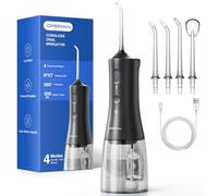 Operan Water Flossers for Teeth Cordless, 300ML Oral Irrigator Rechargeable Electric Flosser with 4 Modes 4 Jet Tips IPX7 Waterproof Dental Water Flosser for Home Travel (Black, 1Pack)