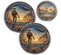 Operation Desert Storm 35th Anniversary Commemorative Coin, Persian Gulf War Veteran Challenge Coin, Patriotic Military Honor Service Coin Gift for Veterans (3pcs-b)