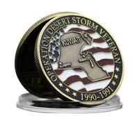 Operation Desert Storm Veteran Commemorative Coin with Kuwait Map and American Flag Design, Antique Metal Challenge Coin Honoring 1990-1991 Gulf War Campaign