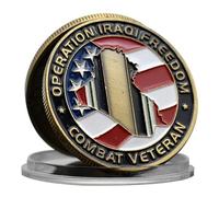 Operation Iraqi Freedom Combat Veteran Commemorative Coin with Iraq Map and American Flag Design, Antique Bronze Metal Challenge Coin Honoring Military Service