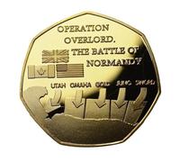 Operation Overlord Battle of Normandy D-Day Landings Commemorative Coin with Utah Omaha Gold Juno Sword Beaches, 24ct Gold-Tone Metal Challenge Coin for Historic Collection