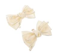 Operitacx 1 Pair Rhinestone Bowknot Shoe Clips for Women Removable Sturdy Polyester and Metal Shoe Charms Elegant Beige for Wedding and Daily Wear Accessories
