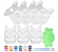Operitacx 10 Pcs Paper MacheMasks, Unpainted Halloween Fox Masks with 12 pigments, 2 pens & palette, White Masquerade Mask for Halloween Costume Cosplay Accessories