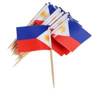Operitacx 100pcs Philippines Flag Toothpicks Cocktail Toppers Fruit Picks for Cake and Drink Decoration Made of Wood, for Parties and Holiday Celebrations