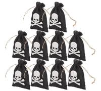 Operitacx 10pcs Black Linen Skull Pattern Drawstring Bag for Coin Storage and Gift Wrapping, for Drama Performance and Family Gathering, Reusable Cotton Storage Pouch with Skull Sign Design