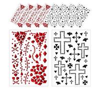 Operitacx 10pcs Glitter Vampire Temporary Tattoos with Imitation Diamond Material and 3d Dazzling Effect, Precut Halloween Face Stickers for Easy Application at Parties and Cosplay