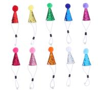 Operitacx 10pcs Mini Cone Party Hats with Pom Poms for Stuffed Animals Pets Accessories Lightweight Reusable Cute Birthday Celebration Decor