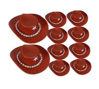 Operitacx 10pcs Mini Rhinestone Cowboy Hats for Dolls Western-style Craft Accessories with Chic Rhinestone Chains Cute Tiny Caps for Dollhouse Wild West Party Decor Creative Play Enhancers