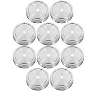 Operitacx 10pcs Stainless Steel Jar Lids with Straw Hole for Mason Jars, Airtight Sealing, Convenient Hole Design, Stylish and Versatile Bottle Caps for Cold Drinks and Beverages