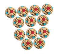 Operitacx 12PCS Large Hole Tibetan Brass Spacer Beads for Necklace Jewelry Making Nepalese Design Buddhist Charms for DIY Bracelets and Keychain Accessories