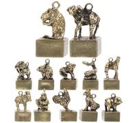 Operitacx 12pcs Retro Brass Zodiac Keychain Charms Small Animal Pendants Vintage Delicate Brass Figurines Desktop Decor Ornaments