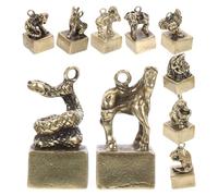 Operitacx 12pcs Vintage Zodiac Figurine Brass Craft Small Animal Ornaments Delicate Tabletop Decor Golden Desktop Decor Keychains