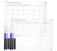 Operitacx 2 Pcs Magnetic Acrylic Memo Board Clear Fridge Planner with Pens Slip Weekly and Monthly Whiteboard for Kitchen and Office Organization Smooth Edges Easy Installation