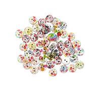 Operitacx 200 Pcs Round Wooden Buttons Colorful Flower Printed Decorative Sewing DIY Craft Accessories for Clothing Knitting Crochet and Scrapbooking