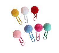 Operitacx 24pcs Candy Color Plush Ball Paper Clips Cute Metal Bookmark Clips for Office and School Supplies, Random Colors Set for Document Organization