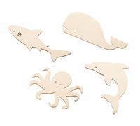 Operitacx 24pcs Natural Wood Ocean Animal Cutouts Smooth Surface DIY Craft Ornaments for Painting Home Decor and Gift with Dolphin Octopus Whale Fish Shapes