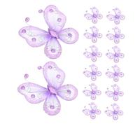 Operitacx 24Pcs Sheer Organza Butterflies Elegant Purple Wire Glitter Decorations for Weddings Bridal Showers and Events for Venues with Quick Assembly and Nighttime Glow