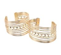 Operitacx 2pcs Adjustable Open Bracelet for Women, Gold Metal Layered Cuff Bangles with Unique Design, Resistant to Wear and Break, for Fashion Outfits
