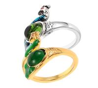 Operitacx 2Pcs Adjustable Peacock Shaped Crochet Rings for Consistent Yarn Tension Portable Knitting Tool with Decorative Half Gemstone Design Suitable for Left Right Hand Use