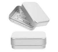 Operitacx 2pcs Aluminium Soap Box with Hinged Lid, Self-draining Rectangular Soap Dish Portable for Travel and Camping, Dual-layer Design Metal Tin Container for Bathroom Use