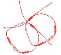 Operitacx 2pcs Beaded Evil Eye Bracelet Adjustable Rope Hand Bracelet | Red Alloy Thread, Set, Christmas and Valentine's Day Gifting for Friends and Families