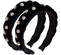 Operitacx 2pcs Black Velvet Pearl Headbands for Women, Wide Beaded Hair Hoops with Elevated Design, Stylish Hair Accessories Suitable for Daily Wear and Special Occasions