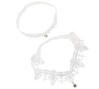 Operitacx 2pcs Bridal Lace Leg Belts with Rhinestone Pendant White Polyester Wedding Garter Set Addition to Wedding Dress for Reception