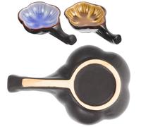 Operitacx 2pcs Ceramic Ink Well and Brush Pen Holder Set Desktop Calligraphy Ink Plate in Ice Blue Coffee Multifunctional Water Dish for Chinese Painting and Writing Supplies