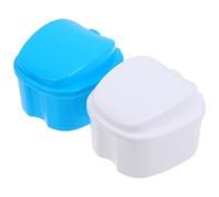 Operitacx 2pcs Denture Storage Case with Filter Basket Leakproof Double-Layer False Teeth Container Portable Soaking Box for Oral Care White Light Blue