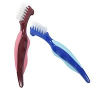 Operitacx 2pcs Double Sided Denture Toothbrush with Dual Heads for Partial and Full Dentures, Lightweight Ergonomic Handle, Nylon Bristles for Effective Oral Care Cleaning at Home