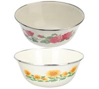 Operitacx 2pcs Enamel Bowls Set for Holding Fruit and Ramen, Vintage Retro Style with Simple Design, for Hotel and Restaurant Use, Sturdy and Elegant Kitchen Tableware