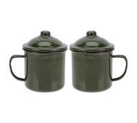 Operitacx 2pcs Green Enamel Water Cups with Lids Sturdy and Comfortable Grip Drinking Cups for Beer Festival Party Camping Mug with Lid