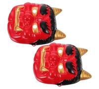 Operitacx 2pcs Japanese Warrior Devil Masks Red Plastic Horned Full Face Tengu Style for Costume Cosplay and Home Decor with Sturdy Wear Resistance and Dramatic Visual Effect