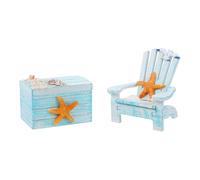 Operitacx 2pcs Mediterranean Style Mini Beach Chair Model Ornaments with Wooden Box Nautical Bench Chair Decoration for Room and Office Home Accent