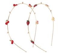 Operitacx 2pcs Metal Fruit Headbands for Women, Cherry and Strawberry Pearl Hair Hoops, Cute Sweet Hair Accessories for Face Washing and Daily Wear