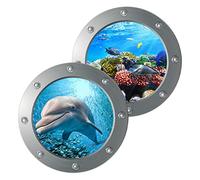 Operitacx 2pcs Ocean Animals Wall Decals Removable Dolphin Submarine Theme Stickers Self Adhesive Bathroom Bedroom Decor Nautical Window Art for Teens
