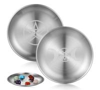 Operitacx 2pcs Pentagram Iron Tray round Candle Holder Plate with Mystical Ambiance and Strong Durability Silver Unique Design for Home Decor