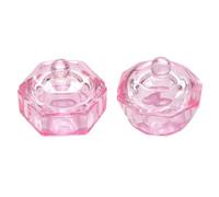 Operitacx 2pcs Pink Octagon Glass Nail Liquid Cup for Mixing, Practical DIY Nail Art Accessory with Lid, for Salon and Home Use