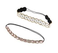 Operitacx 2pcs Rhinestone Elastic Headbands with Beaded Crystal Design Stretchable Hairbands for Women Sparkling Hair Jewelry for Parties and Daily Wear Light Gold and Pale Gold
