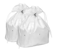 Operitacx 2pcs Satin Bridal Money Bags with Heart-shaped Rhinestone Drawstring Strap, Lightweight White Purse for Wedding Day, Elegant and Unique Style Suitable for Western Weddings