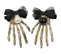 Operitacx 2pcs Skull Hand Hair Clip Halloween Party Hair Ornament with Easy to Put on Pp Material Bone Shape for Creative and Eye-catching Festive Headwear