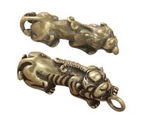 Operitacx 2pcs Vintage Brass Feng Shui Pendant Charm with Ancient Chinese Animal Design for Garden Statue Decor Wealth Symbol Keychain for Home Office Car Accessories