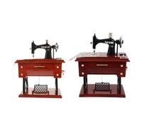 Operitacx 2pcs Vintage Sewing Machine Music Box, Sewing Machine Shaped Brown Plastic Mechanical Clockwork Musical Decor for Adults, Birthday and Holiday Decoration