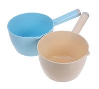 Operitacx 2pcs Water Scoop Plastic Gravy Ladle Thicken Kids Shampoo Long Bathing Soup Ladle Bath Dipper Bucket Large Capacity Pourer Newborn（Blue and Beige）