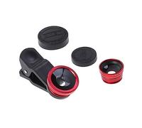 Operitacx 3-in-1 Phone Camera Lens Kit 3in1 Clip-on Fisheye Wide Angle Macro Lens for Mobile Phones Red Aluminium Alloy and Glass with Easy Installation for Outdoor Photography