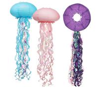 Operitacx 3 Pcs Jellyfish Paper Lanterns Blue Pink Purple Hanging Ocean Themed Decorations for Mermaid Birthday Party Beach Celebration Paper Lampshade Decor