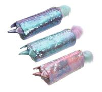 Operitacx 3Pc Transparent Sequin Pencil Case with Cartoon Design Large Capacity Storage Organizer for School and Office Glitter Cosmetic Pouch in Pink Green and Purple